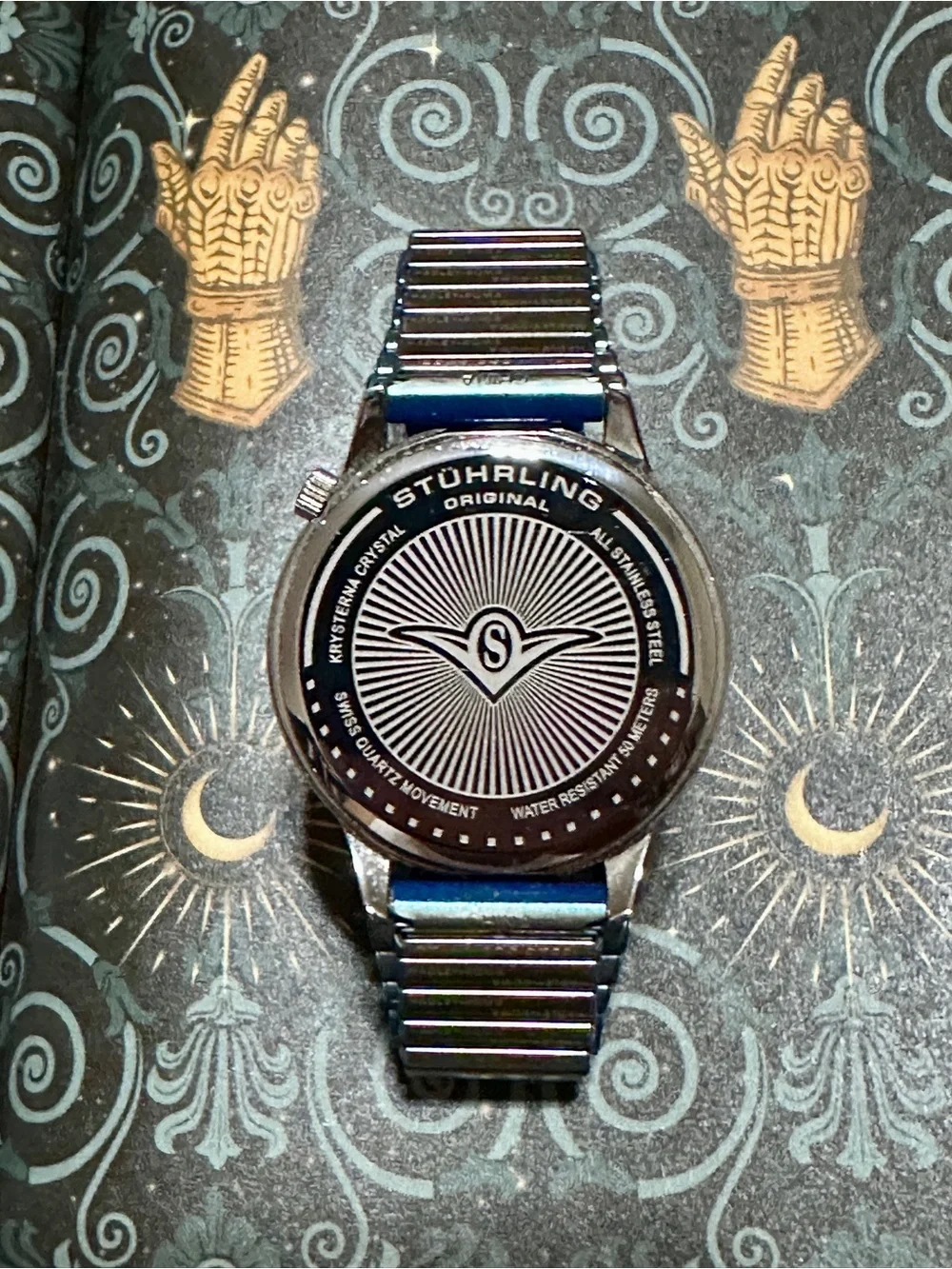 Stuhrling Original Sapphire Blue Crystal Bezel Mother of Pearl watch